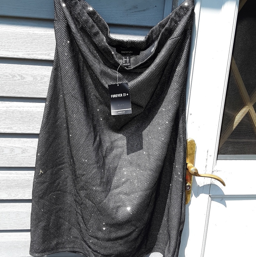 Black Grey Sparkling Strapless Tube Top Dress 2X